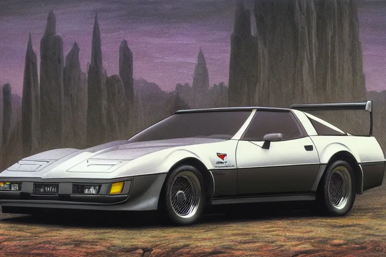 Prompt: intricate, 3 d, 1 9 8 8 c 5 corvette trans am wagon estate, style by caspar david friedrich and wayne barlowe and ted nasmith.
