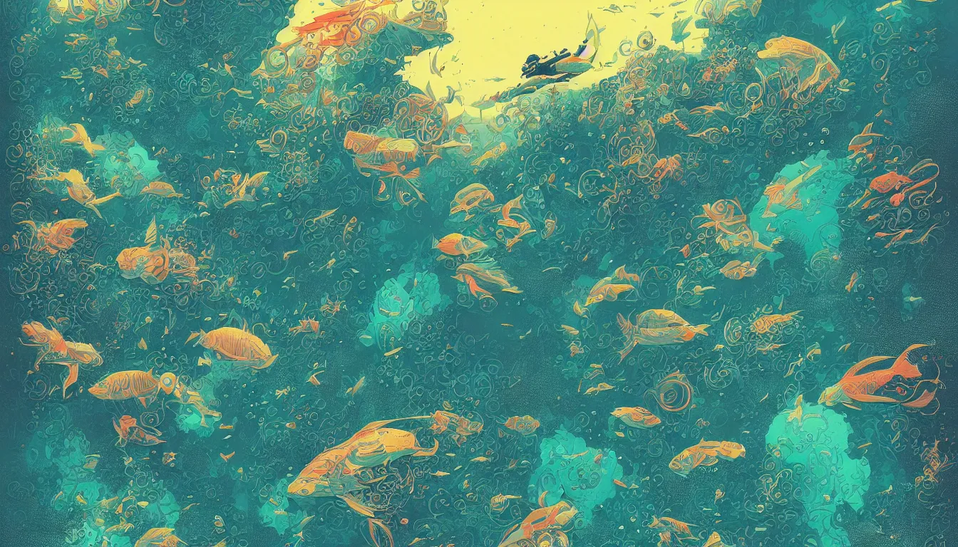 Image similar to scuba diving by kilian eng, victo ngai, josan gonzalez