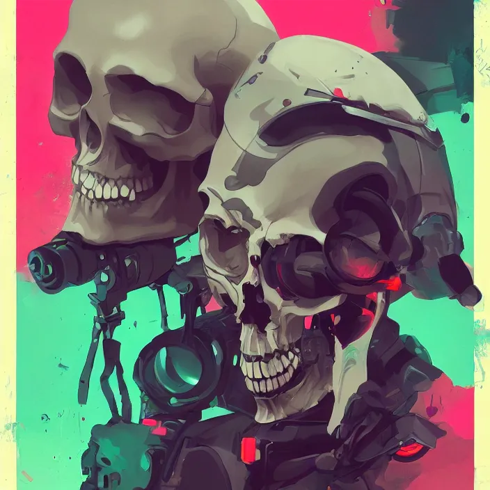 Image similar to a colorful comic noir illustration painting of a cyberpunk skull by sachin teng and sergey kolesov and artgerm and pascal blanche. in style of digital art, symmetry, sci fi, hyper detailed. octane render. trending on artstation