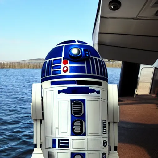 Prompt: r 2 d 2 on a boat