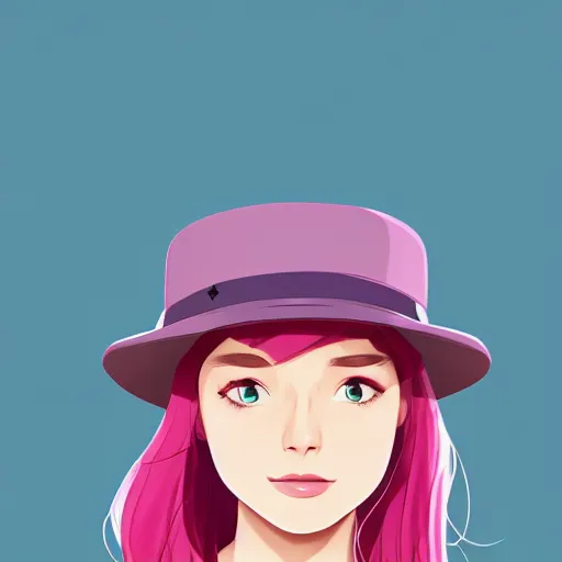 Prompt: teenager girl with pink hair and a fedora hat, clean cel shaded vector art. shutterstock. behance hd by lois van baarle, artgerm, helen huang, by makoto shinkai and ilya kuvshinov, rossdraws, illustration