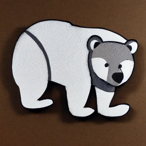 Prompt: cardboard grey and white application of a bear,