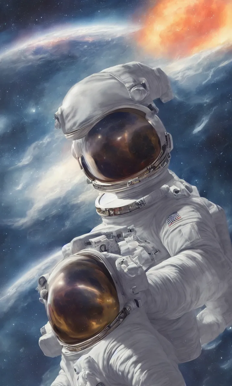 Prompt: Astronaut in space, trending on artstation, 50mm, by Noah Bradley