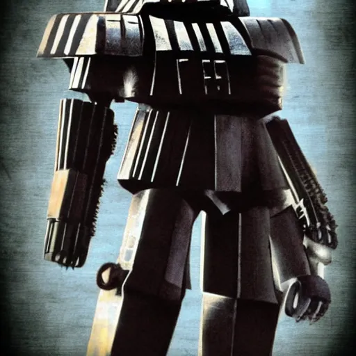 Image similar to Davian Tull dreadnought from warhammer 40000 in the style of Darth Vader from star wars, realism, depth of field, focus on darth vader,