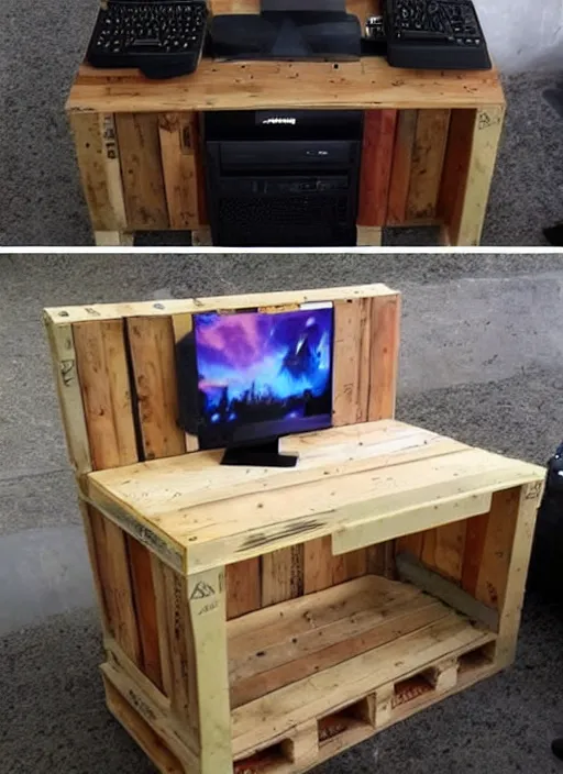 Image similar to a gaming computer made out of wood pallet