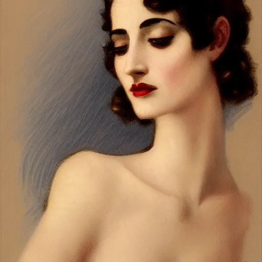 Image similar to portrait en buste flapper girl eva green, vesper lynd, vannessa ives, traditional corsican, intricate, highly detailed, artstation, illustration, jurgens, rutkowski, bouguereau, roaring 20s, 1920s-H 832