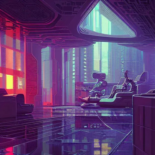 Image similar to futuristic cyberpunk lounge, interior architecture view, beautiful detailed pixelart by albertov, intricate details, beautiful, dithered gradients, volumetric lighting, cgsociety, artstation, smooth, sharp focus, 2 d illustration, by greg rutkowski, amazing art by dan mumford