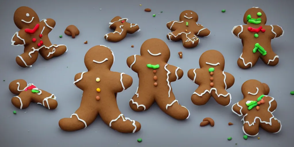 Prompt: “ gingerbread man baking in oven and smelling own farts, 3 d rendering play dough, trending on artstation, surreal ”