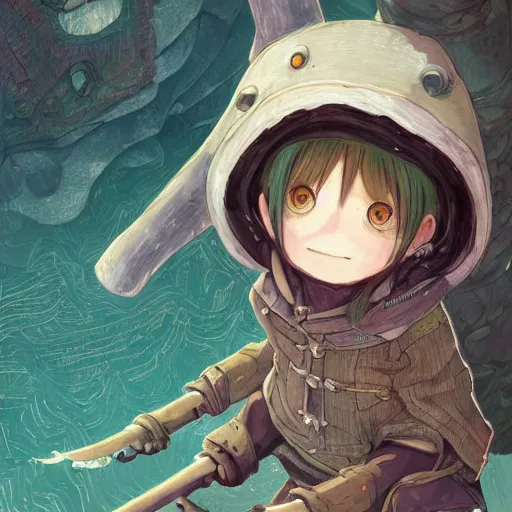 Image similar to a detailed portrait of a made in abyss character, by victo ngai and demizu posuka, digital art, realistic painting, very detailed, fantasy, dnd, character design, trending on artstation