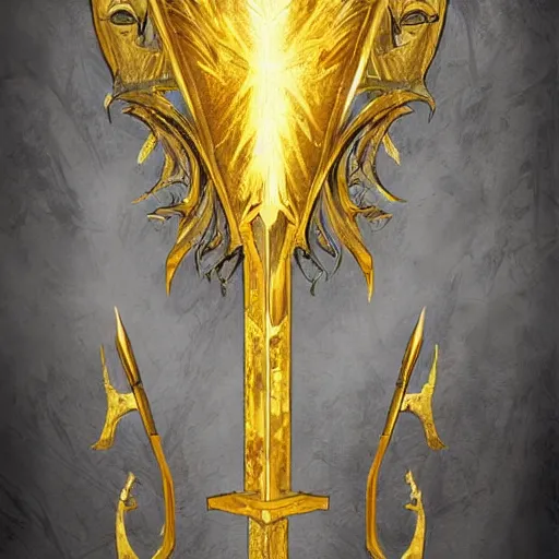 Prompt: an artwork of a giant golden sword, a broad blade sword weapon, epic fantasy style art, fantasy epic digital art, weapon only