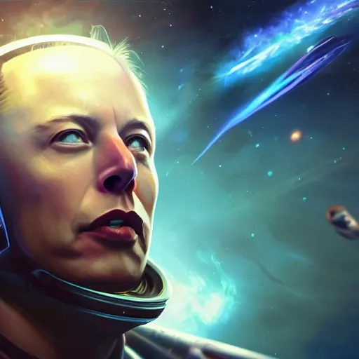 Image similar to portrait of elon musk as an astronaut, league of legends amazing splashscreen artwork, splash art, natural light, elegant, photorealistic facial features, intricate, fantasy, detailed face, atmospheric lighting, anamorphic lens flare, cinematic lighting, league of legends splash art, hd wallpaper, ultra high details by greg rutkowski