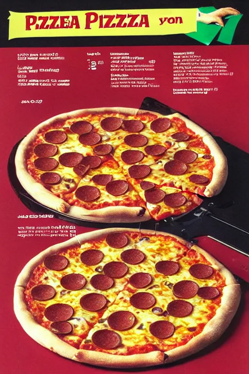 Prompt: pizza advert, from the 9 0 s, print on magazine