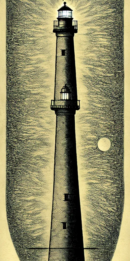 Image similar to an epic lighthouse radiates a unique canto'as above so below'while being ignited by the spirit of haeckel and robert fludd, breakthrough is iminent, glory be to the magic within, in honor of saturn, painted by ronny khalil