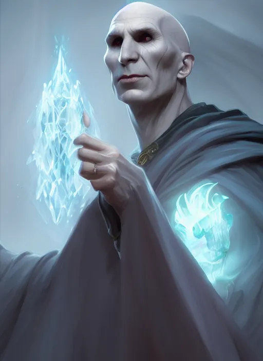 Image similar to voldemort, d & d, fantasy, intricate, elegant, highly detailed, digital painting, artstation, concept art, matte, sharp focus, illustration, hearthstone, art by artgerm and greg rutkowski and alphonse mucha