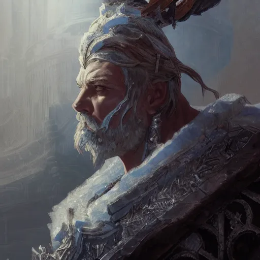 Image similar to Ancient god of Ice Jotnir, D&D, fantasy, intricate, cinematic lighting, highly detailed, digital painting, artstation, concept art, smooth, sharp focus, illustration, art by Akihiko Yoshida, Greg Rutkowski and Alphonse Mucha