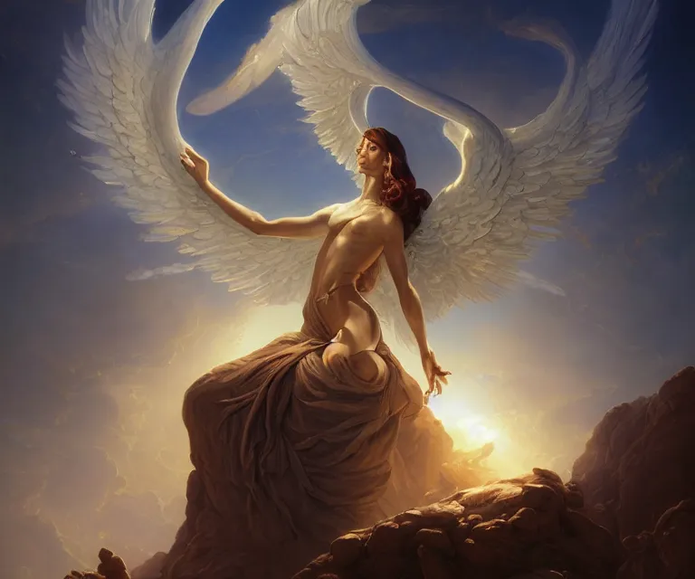 Prompt: a beautiful classical painting of an elegant biblically - accurate alien angel, backlit, strong rim light, highly detailed, digital painting, hdri, by greg rutkowski and peter mohrbacher and dan mumford and justin gerard, vivid colors, detailed shading, 8 k resolution, intricate, smooth