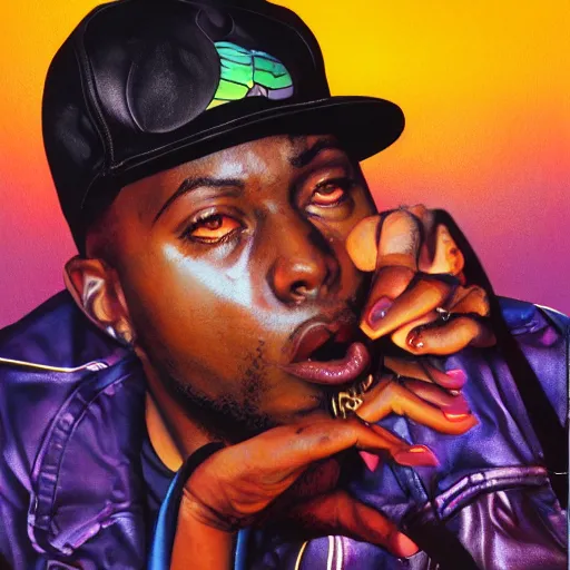Prompt: detailed photorealistic pictures of 9 0 s hip hop cover album style from rapper two ballz called hustle on the buut in the style of bob peak and alex ross, gouache and wash paints color, detailed facial and body and human environments and background and foreground and small details and big details proportionate, detailed 5 k details, detailed string text.