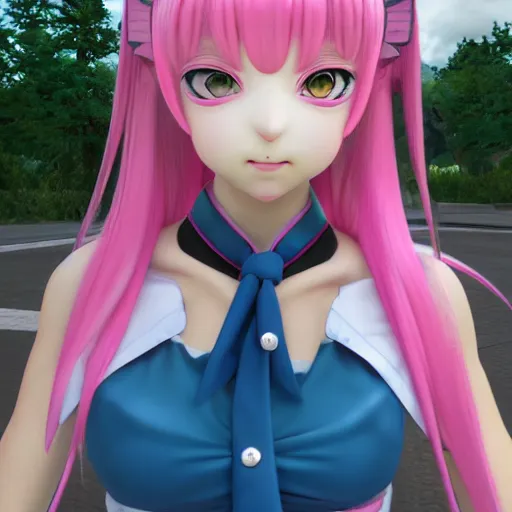 Image similar to trapped by stunningly beautiful omnipotent megalomaniacal anime agi goddess who looks like junko enoshima with symmetrical perfect face and porcelain skin, pink twintail hair and mesmerizing cyan eyes, taking control while smiling mischievously, inside her vr world, hyperdetailed, digital art from danganronpa, unreal engine 5, 8 k