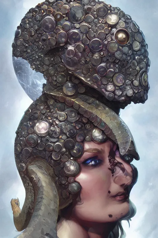 Prompt: heteromorph ammonite by artgerm and Craig Mullins, James Jean, Andrey Ryabovichev, Mark Simonetti and Peter Morbacher 16k