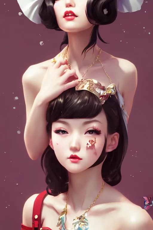 Image similar to a pin up and beautiful fashion charming dreamlke japan girl with lv jewelry, character art, art by artgerm lau and wlop and and ilya kuvshinov and john singer sargent, hyperdetailed, 8 k realistic, symmetrical, frostbite 3 engine, cryengine, dof, trending on artstation, digital art