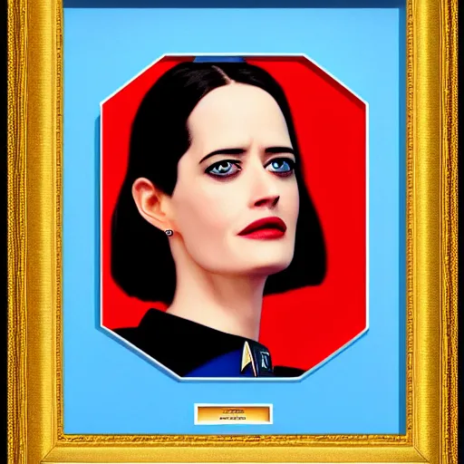 Image similar to a portrait of 3 0 year old eva green as a star fleet officer from star trek next generation, ultra rendered, extreme realism and detail, 8 k, highly detailed, realistic, completely framed, hyper realistic, colorful, direct lighting, 3 5 mm photo, photorealistic, sharp focus