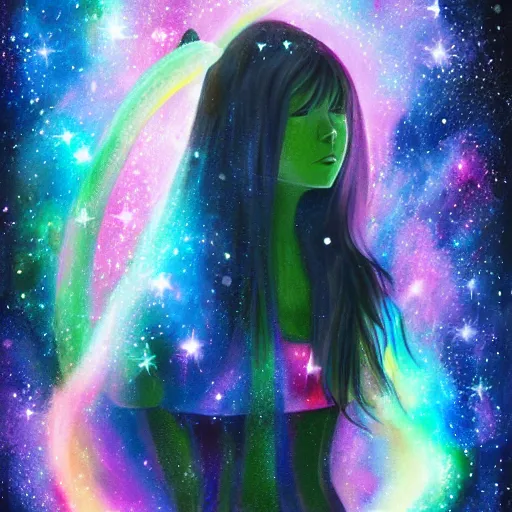 Image similar to galaxy painting of an Anime girl