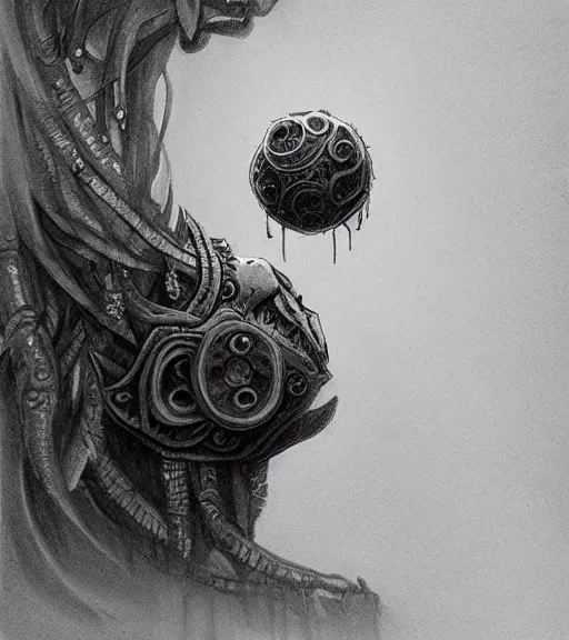 Image similar to beautiful beholder black and white drawing, in the style of greg rutkowski, fantasy, amazing detail, epic, intricate, elegant, smooth, sharp focus