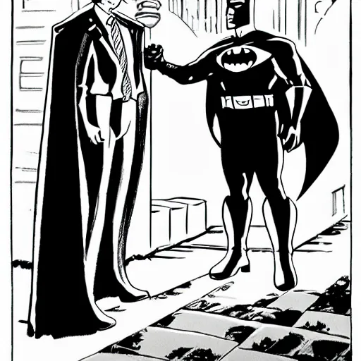 Prompt: batman shaking hands with ronald reagan