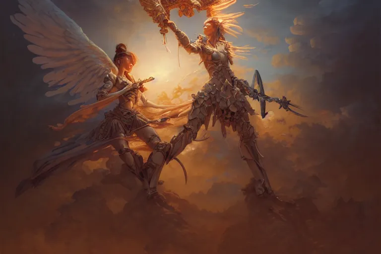 Image similar to an angel knight, jesper ejsing, james jean, justin gerard, tomasz alen kopera, cgsociety, fenghua zhong, makoto shinkai, octane render, highly detailed, rim light, art, cinematic lighting, very coherent, hyper realism, high detail, 8 k, atmospheric