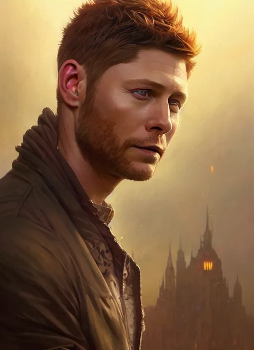 Image similar to Highly detailed portrait of Jensen Ackles mixed with Tom Hiddleston, Stephen Bliss, unreal engine, fantasy art by Greg Rutkowski, Loish, Rhads, ferdinand knab, Makoto Shinkai and Lois van baarle, ilya kuvshinov, rossdraws, Tom Bagshaw, alphonse mucha, global illumination, radiant light, detailed and intricate environment