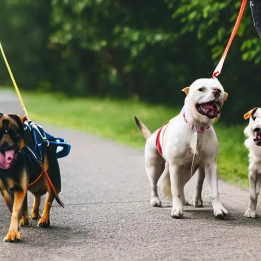 Image similar to dogs taking humans for a walk