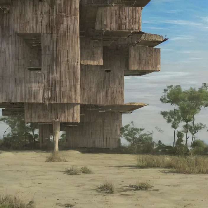 Image similar to a building in a serene landscape, africanfuturism