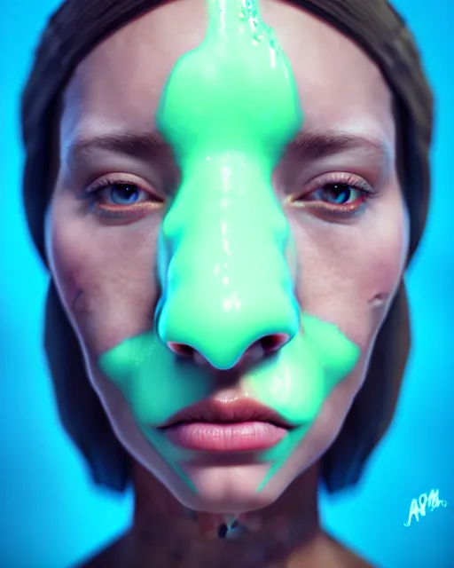 Image similar to face, portrait of a beautiful slime woman | | artgerm, deviantart, realistic, dramatic shadowing, 8 k, hd, octane render, perfect