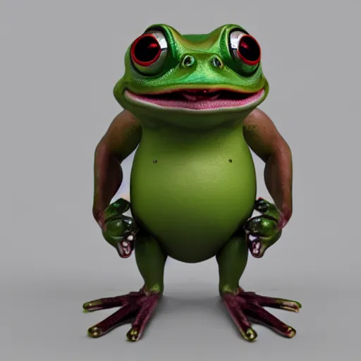 Image similar to a madge - pepe - the - frog, looking angrier than usual, quivering lips, fists in the air, sweat flying, cgi render, zbrush, octane, keyshot render