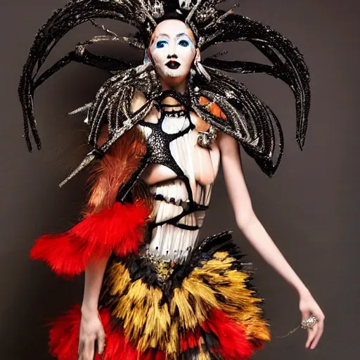 Image similar to a photo of a model wearing avant garde outfit by rocky gathercole