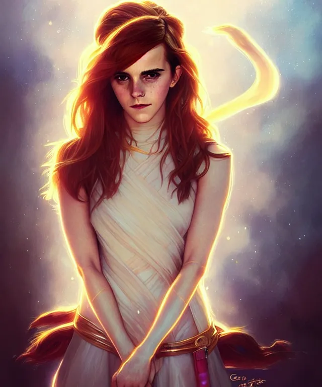 Image similar to Emma Watson as a pikchu, sci-fi, amber eyes, face, long hair, fantasy, intricate, elegant, highly detailed, digital painting, artstation, concept art, smooth, sharp focus, illustration, art by artgerm and greg rutkowski and alphonse mucha