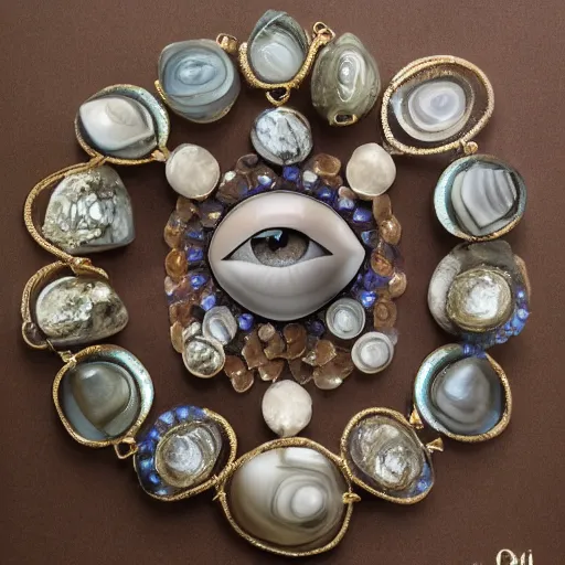 Image similar to A beautiful composition made with shiva-eye, quartz and nacre