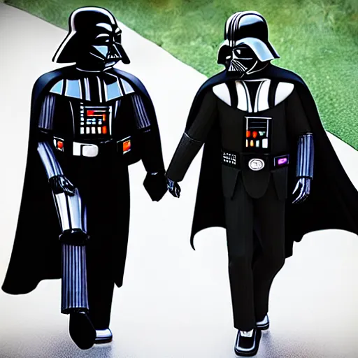 Prompt: Darth vader holding hands with donald trump near the white house, 8k, photorealistic