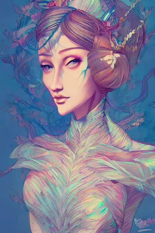 Image similar to a beautiful muse in a dress made of dreams, by android jones and ross tran and ilya kuvshinov, trending on artstation