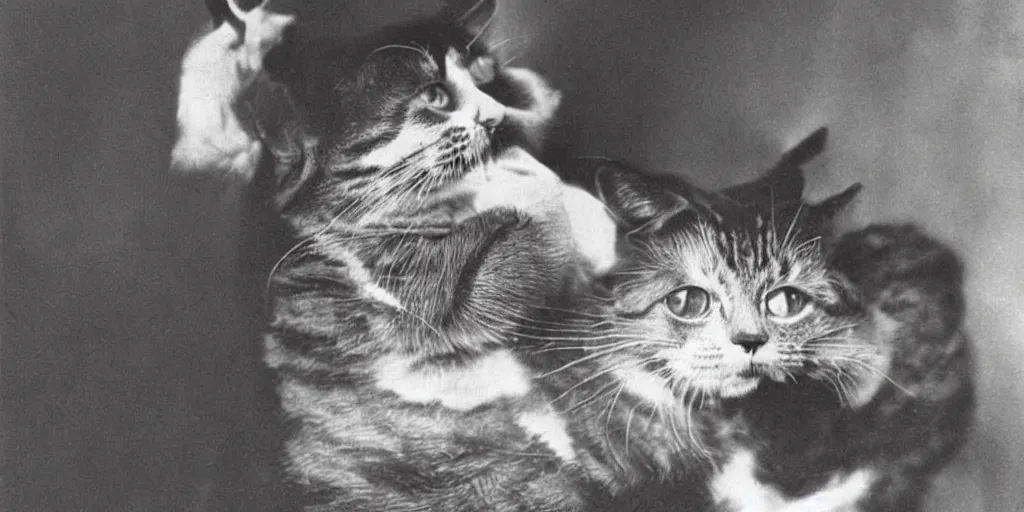 Image similar to vintage photo from 1900 of a cat smoking a cigar, portrait award winning, funny