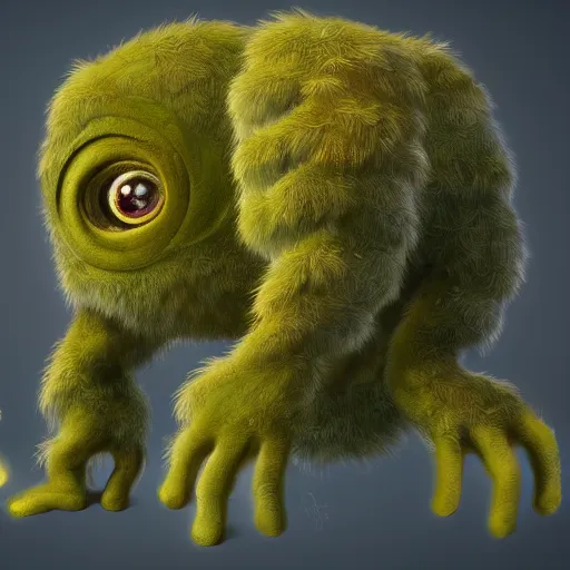 Image similar to cute furry anthropormorphic unusual alien treemonster with big eyes and leafy arms and legs character concept detailed painting 4 k