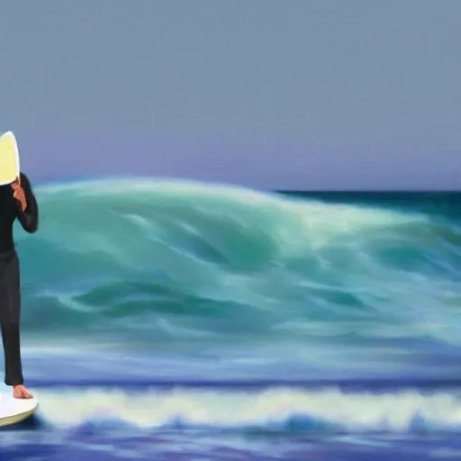 Prompt: barack obama surfing in rough surf holding a margarita, realistic, high detail, volumetric lighting