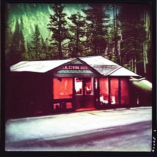 Image similar to “ 1 9 8 0 s polaroid picture of the black lodge from twin peaks, liminal ”