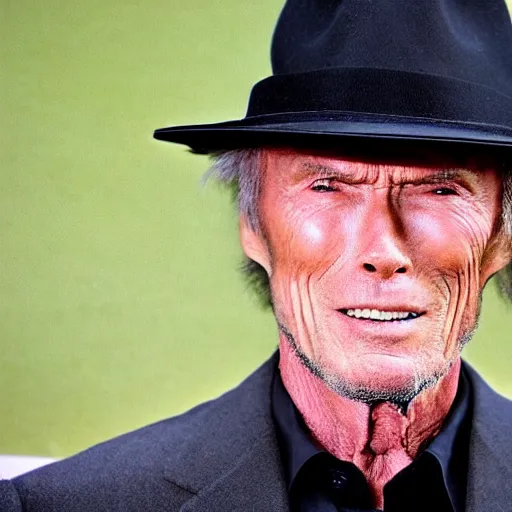 Image similar to clint eastwood in a black suit and black fedora hat. he has a desert eagle gun.