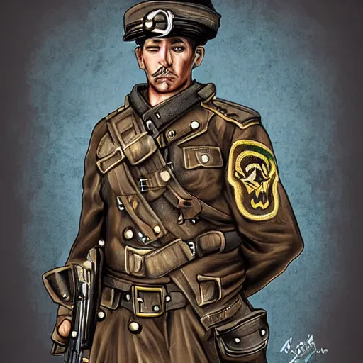 Image similar to digital art of a steampunk soldier