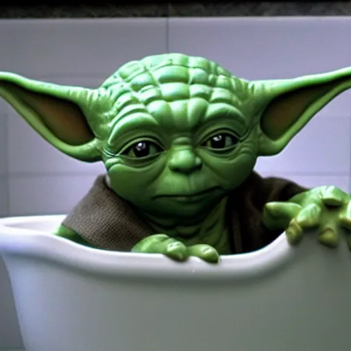 Image similar to sad yoda in bathtub