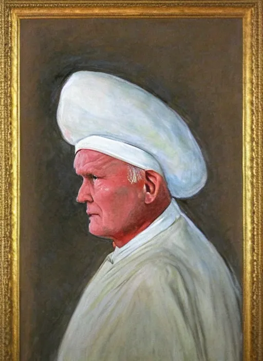 Prompt: portrait of john paul ii wearing piccolo's white turban from dragon ball z by claude monet