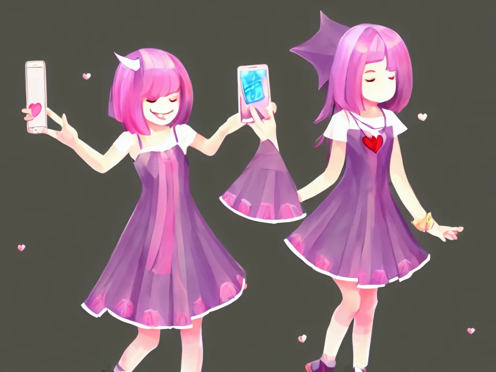 Prompt: young girl, smile, light dress, mobile game, cute, illustration, d & d, twilight ray