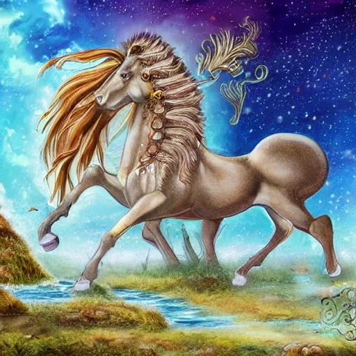 Prompt: a merhorse hippocampus capricorn, fantasy art,