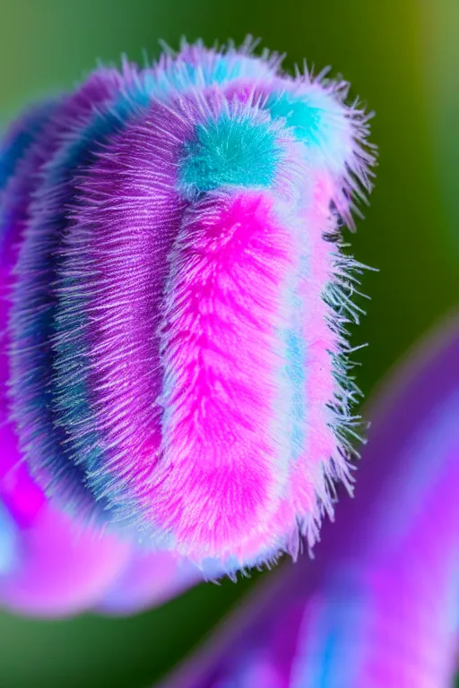 Image similar to high quality macro photo translucent fluffy caterpillar! gorgeous highly detailed hannah yata elson peter cinematic pink lighting high quality low angle hd 8k sharp shallow depth of field